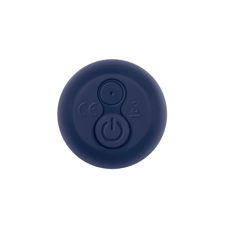 Power button of the Straight Forward Rechargeable Silicone Vibrator Blue, featuring easy-to-use design.