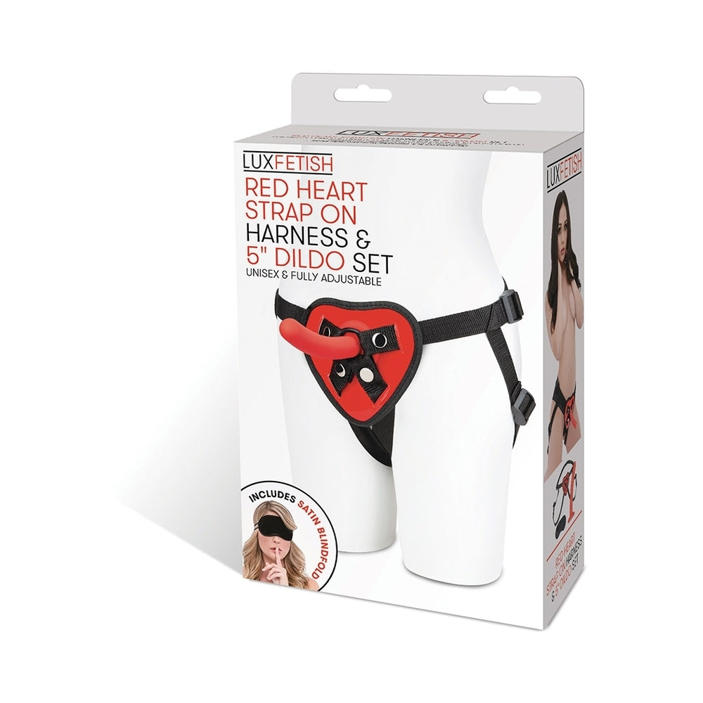 Lux Fetish Red Heart Strap-On Harness & 5 inches Dildo Set