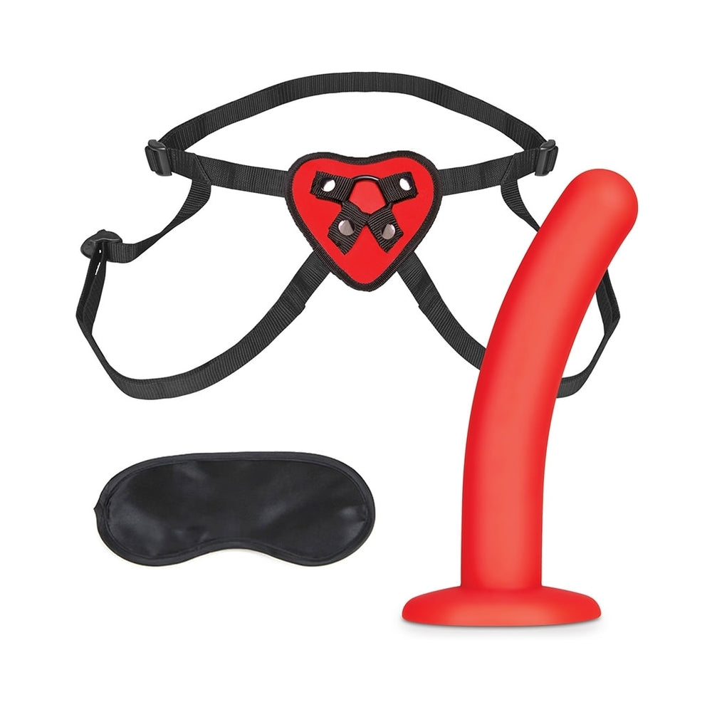 Lux Fetish Red Heart Strap-On Harness & 5 inches Dildo Set
