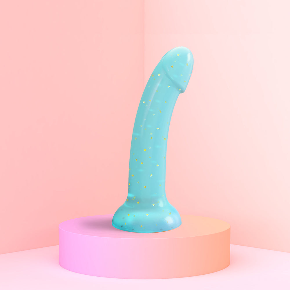 Love to Love Dildolls Nightfall 6 inches Silicone Dildo with Gold Star Glitter Blue