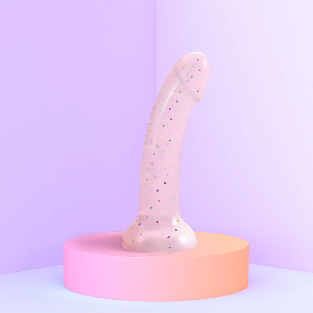 Love to Love Dildolls Starlight 6 inches Silicone Dildo with Multicolor Star Glitter Pink