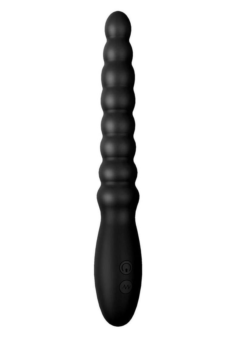 Ass-Sation Magic Wand Silicone Anal Vibrator Black, a versatile black anal vibrator with softly ribbed beads for stimulation.
