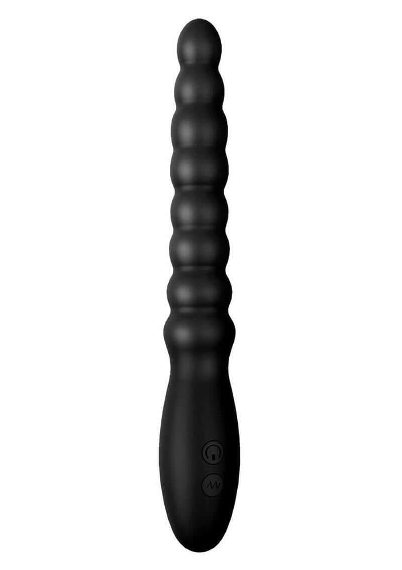 Ass-Sation Magic Wand Silicone Anal Vibrator Black, a versatile black anal vibrator with softly ribbed beads for stimulation.