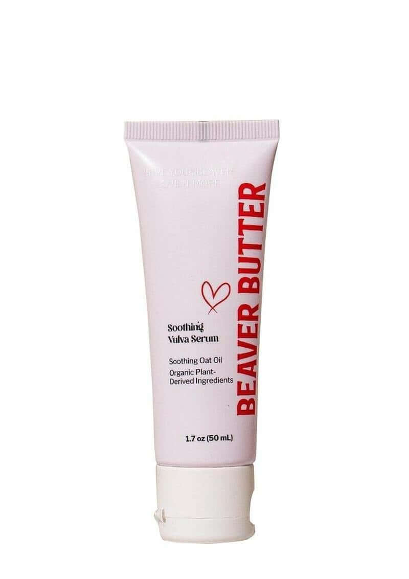 Beaver Butter Vulva Soothing Serum 50 ml in a tube, designed for calming and hydrating delicate skin.