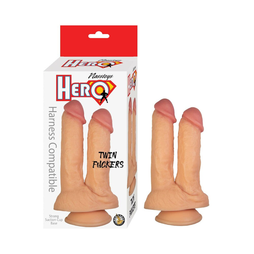 Hero Twin Fuckers Double Dildo Beige