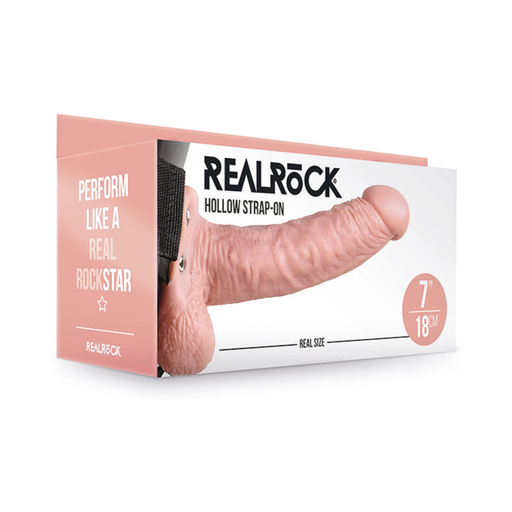 RealRock Realistic 7 inches Hollow Strap-On With Balls Beige
