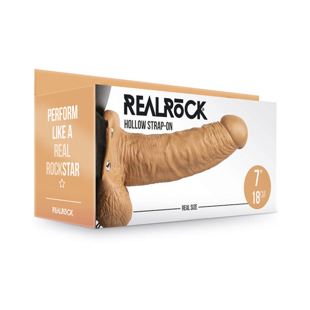RealRock Realistic 7 inches Hollow Strap-On With Balls Tan