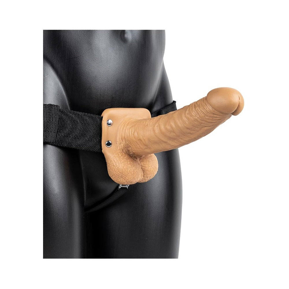 RealRock Realistic 7 inches Hollow Strap-On With Balls Tan