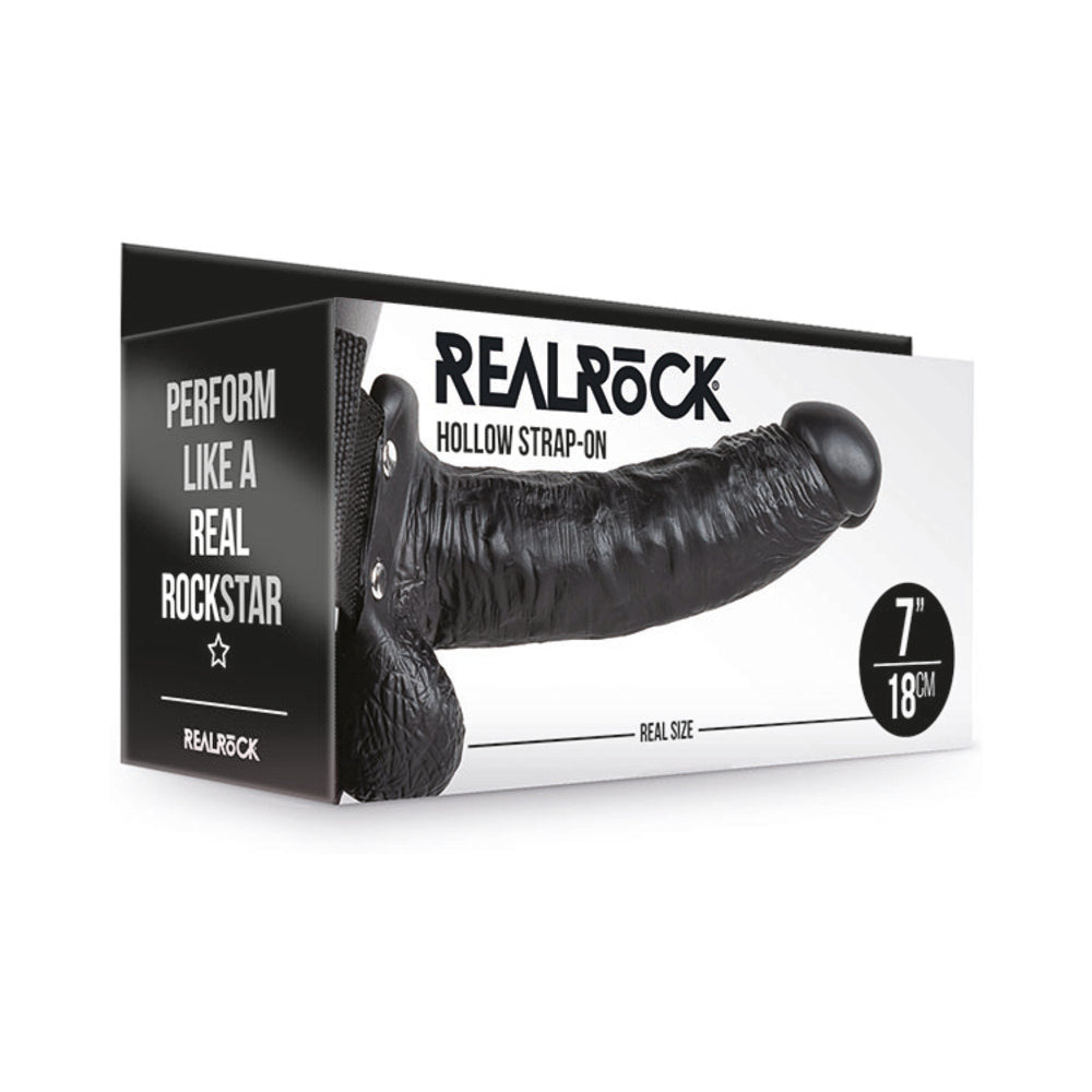 RealRock Realistic 7 inches Hollow Strap-On With Balls Black