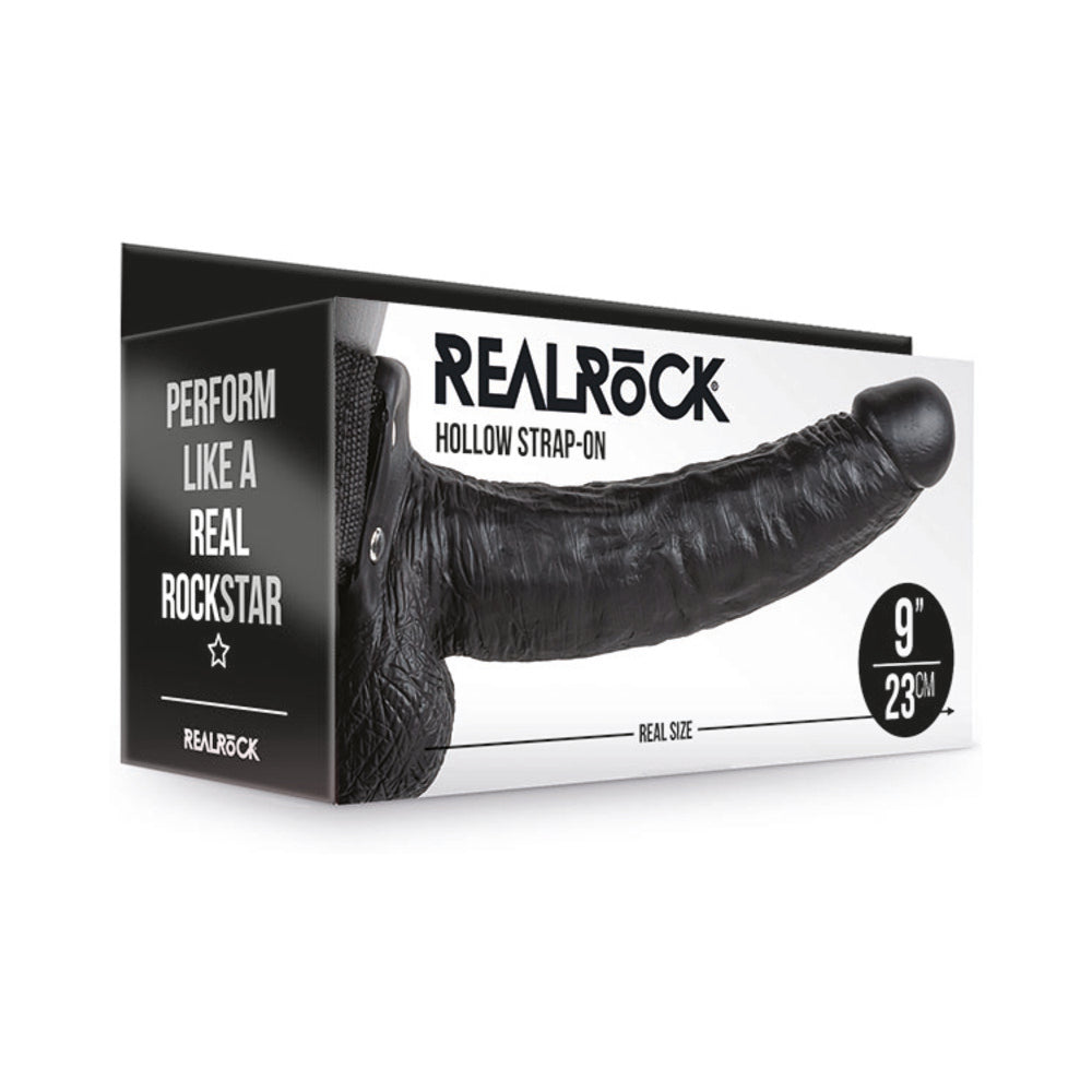 RealRock Realistic 9 inches Hollow Strap-On With Balls Black