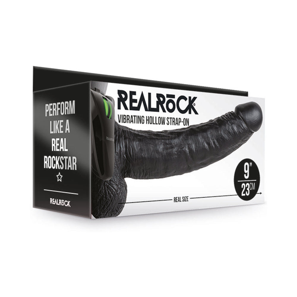 RealRock Realistic 9 inches Vibrating Hollow Strap-On With Balls Black