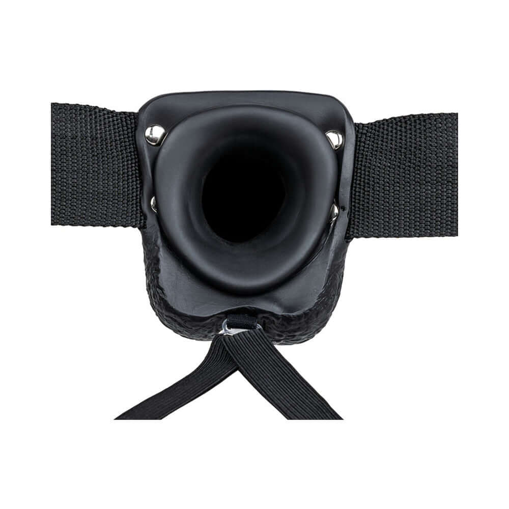 RealRock Realistic 9 inch Vibrating Hollow Strap-On With Balls Black harness detail and design features