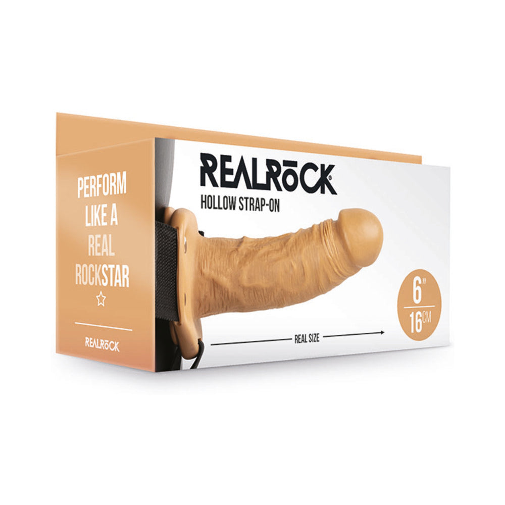 RealRock Realistic 6 inches Hollow Strap-On Tan