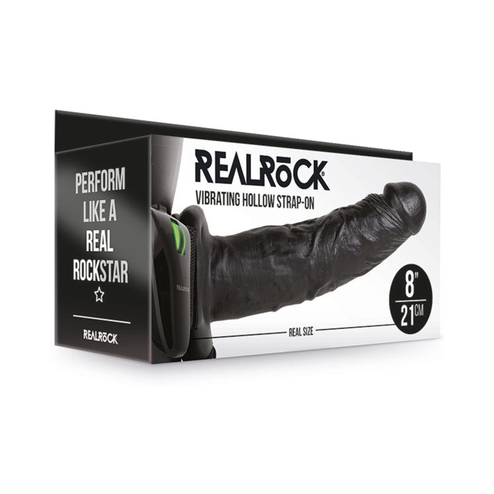 RealRock Realistic 8 inches Vibrating Hollow Strap-On Black