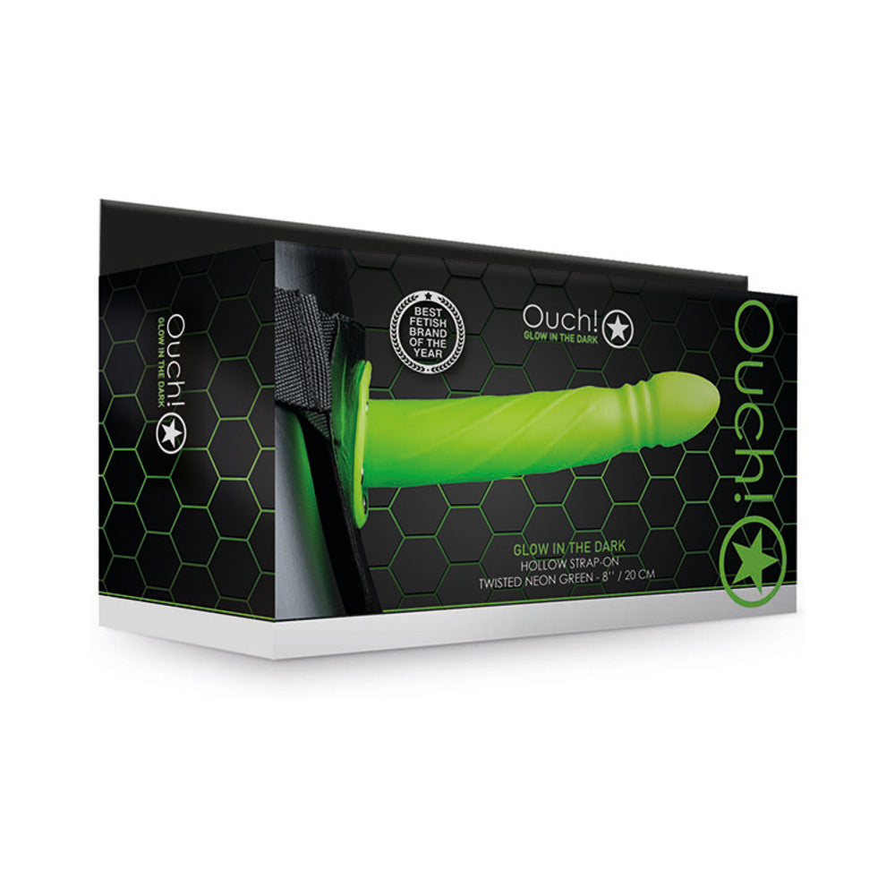 Ouch! Twisted 8 inches Glow in the Dark Hollow Strap-On Neon Green