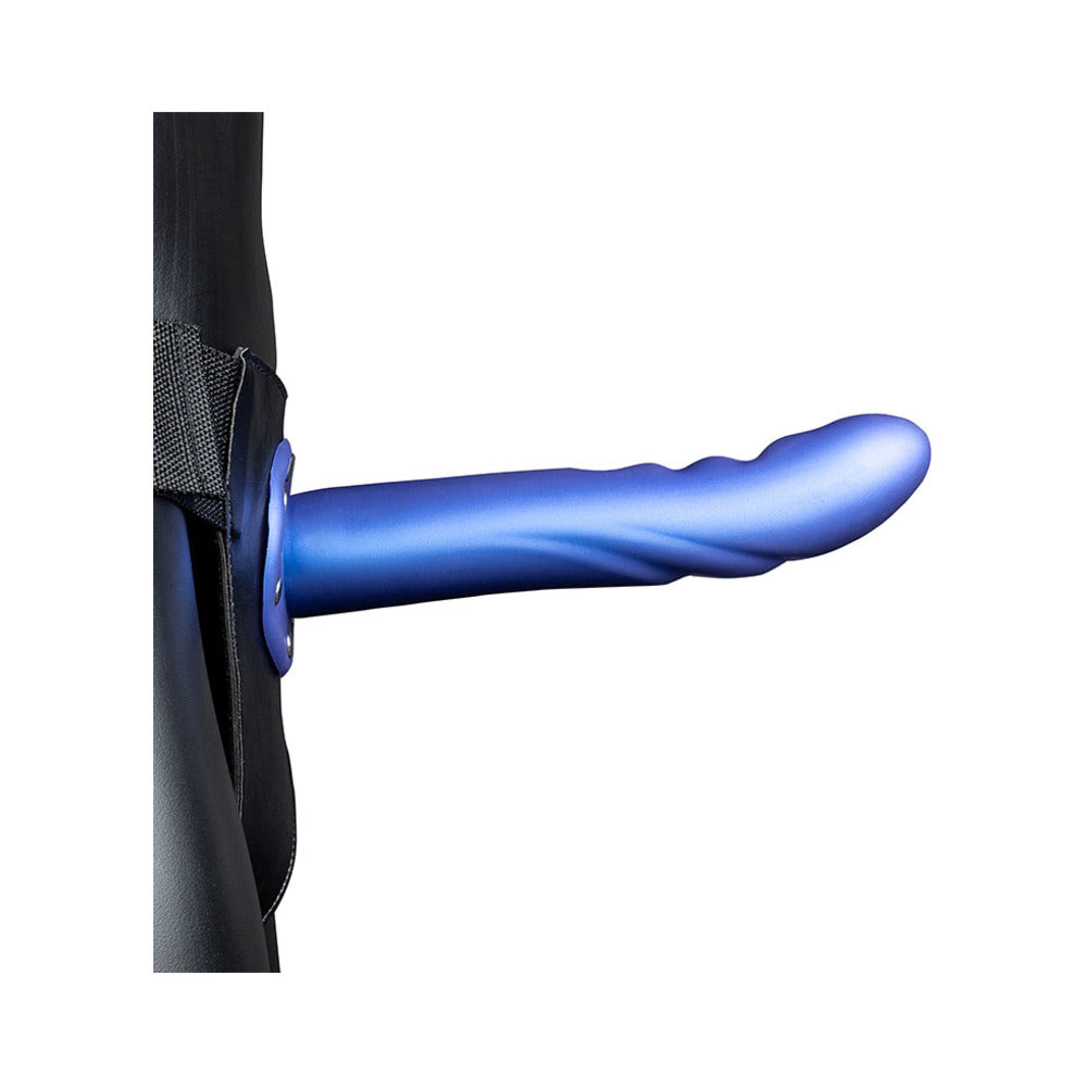 Ouch! Textured Curved 8 inches Hollow Strap-On Metallic Blue