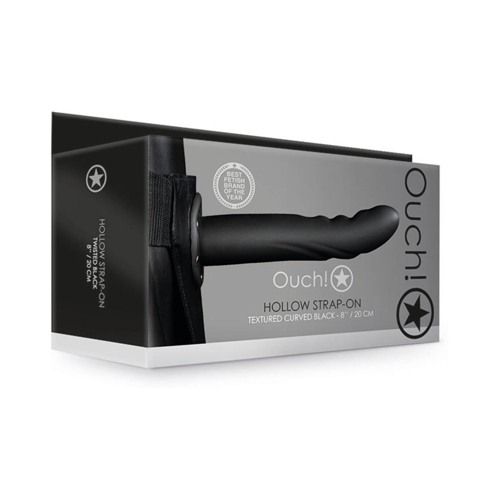 Ouch! Textured Curved 8 inches Hollow Strap-On Black