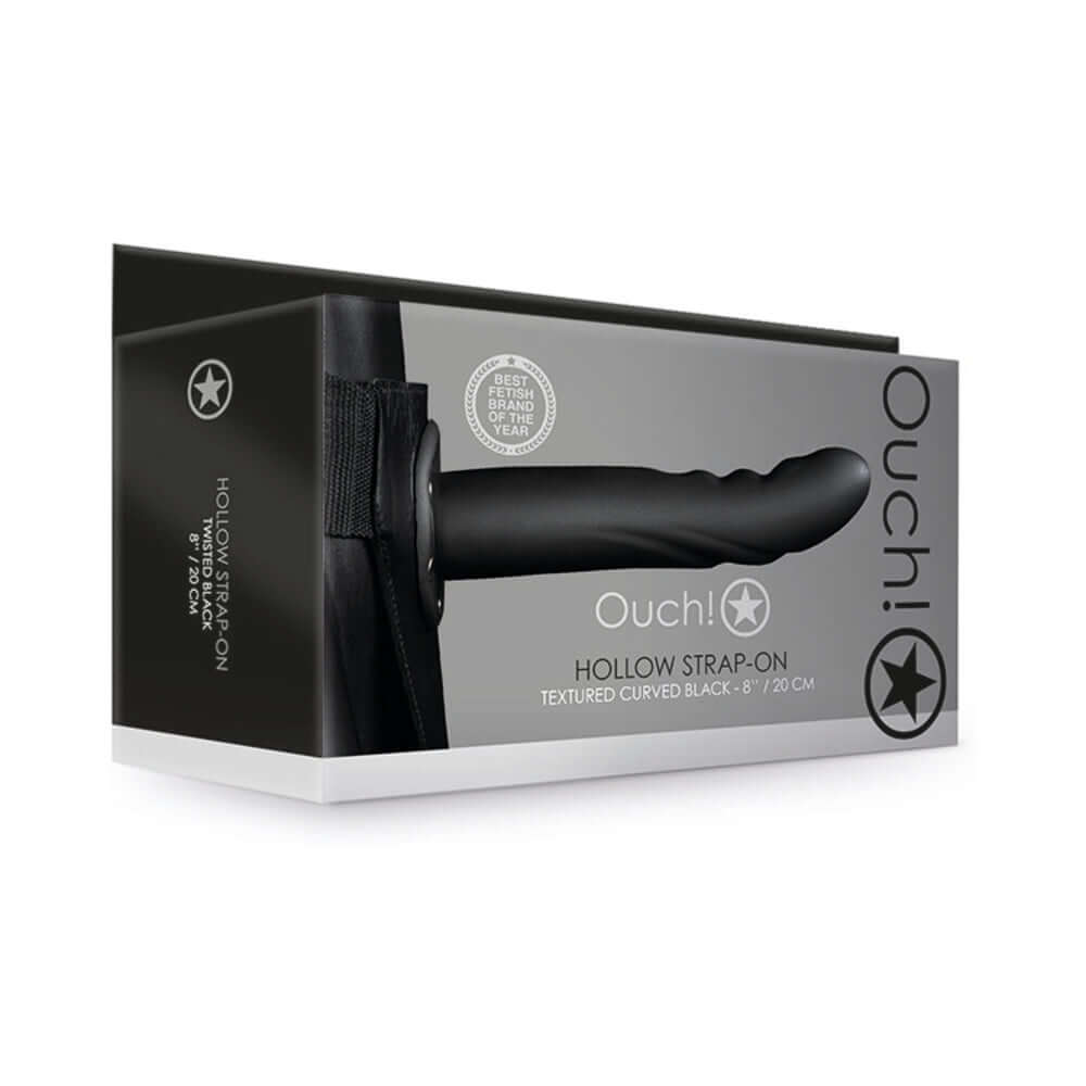 Ouch! Textured Curved 8 inches Hollow Strap-On Black