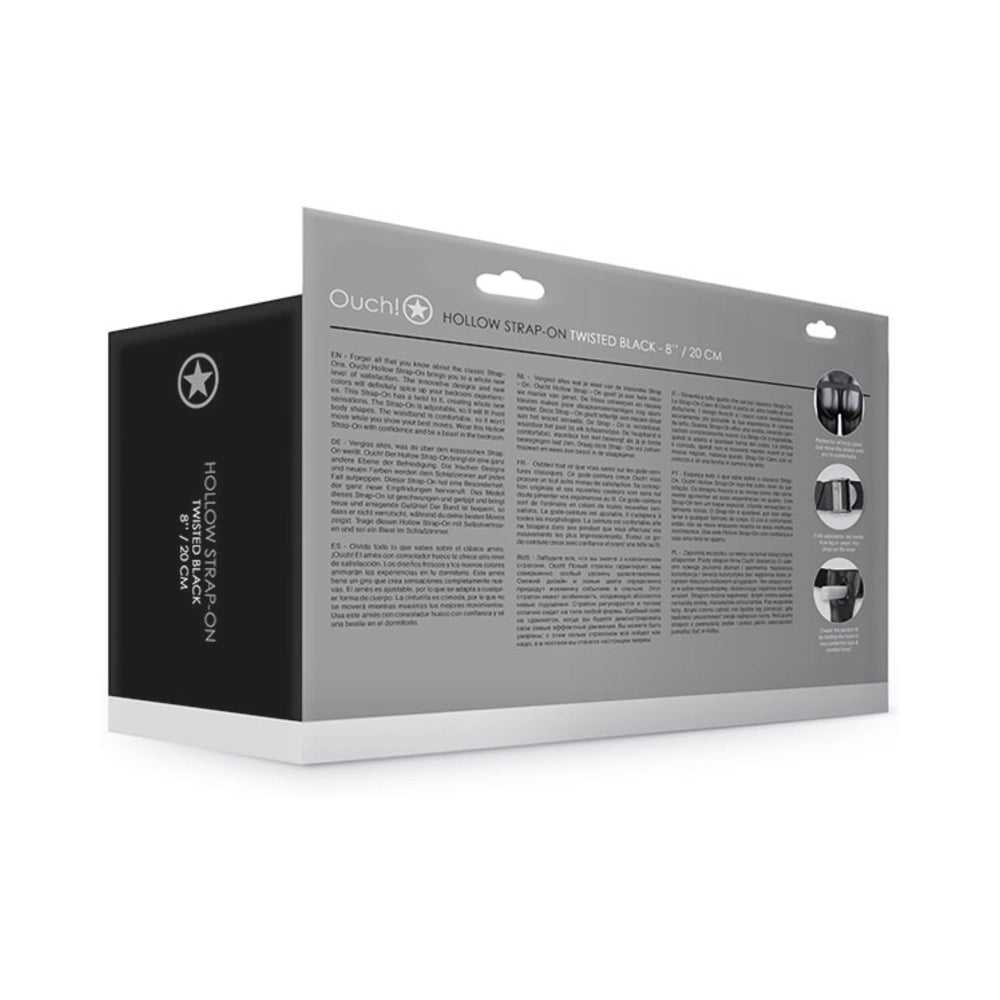 Ouch! Textured Curved 8 inches Hollow Strap-On Black