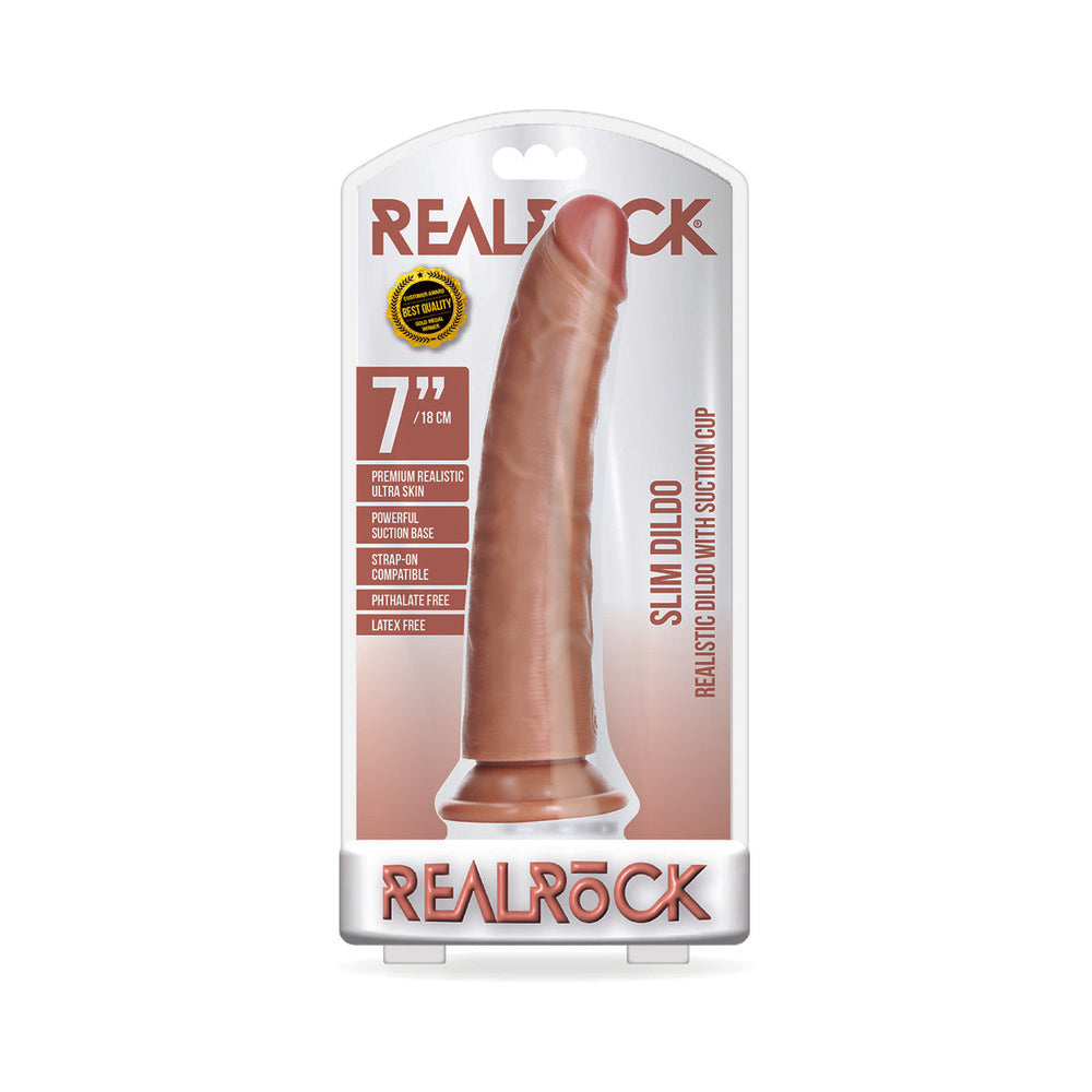 RealRock Realistic 7 inches Slim Dildo With Suction Cup Tan