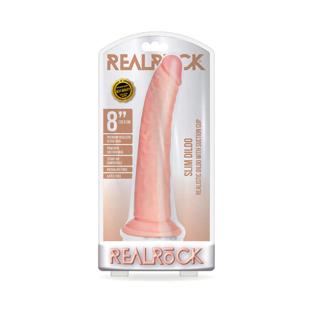 RealRock Realistic 8 inches Slim Dildo With Suction Cup Beige