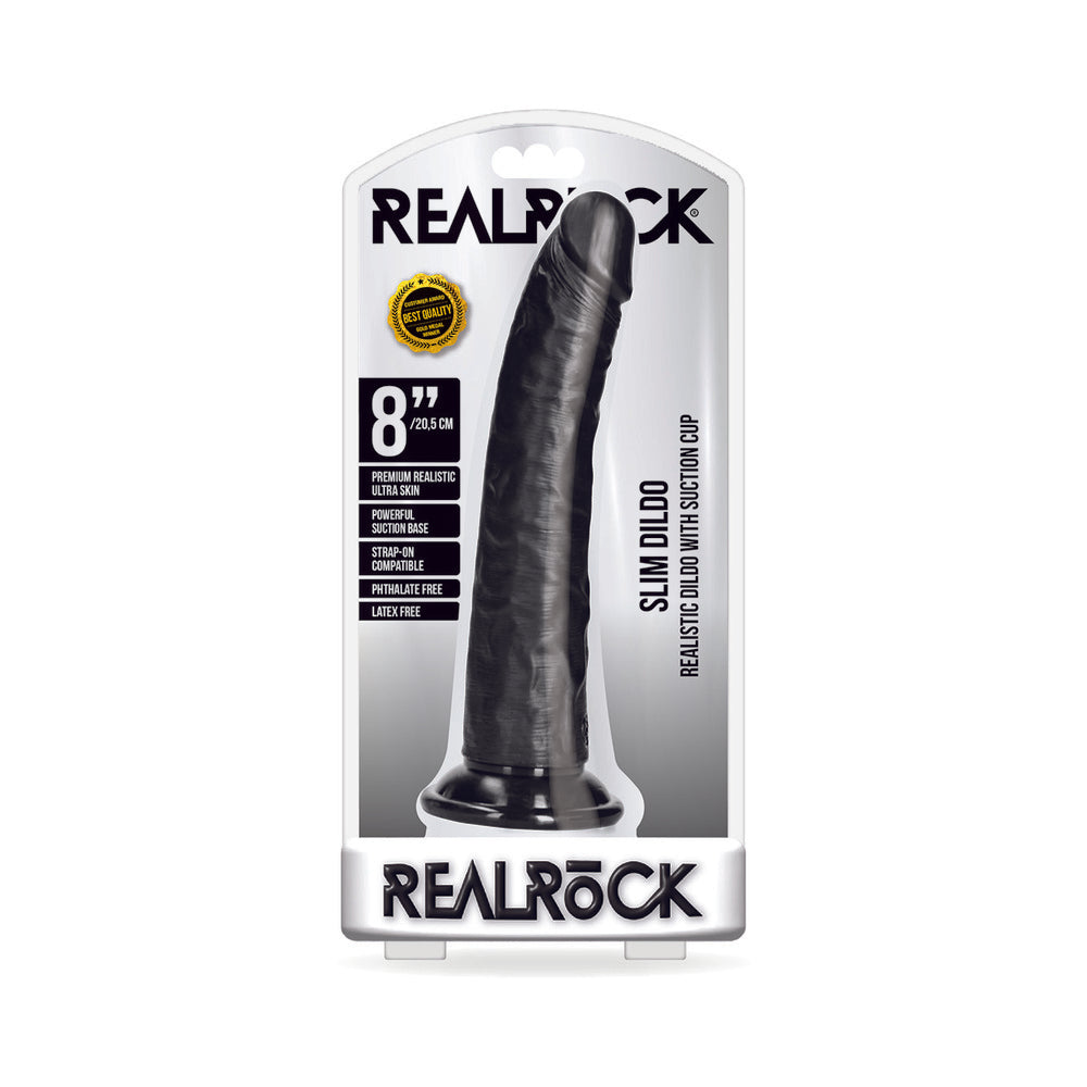 RealRock Realistic 8 inches Slim Dildo With Suction Cup Black