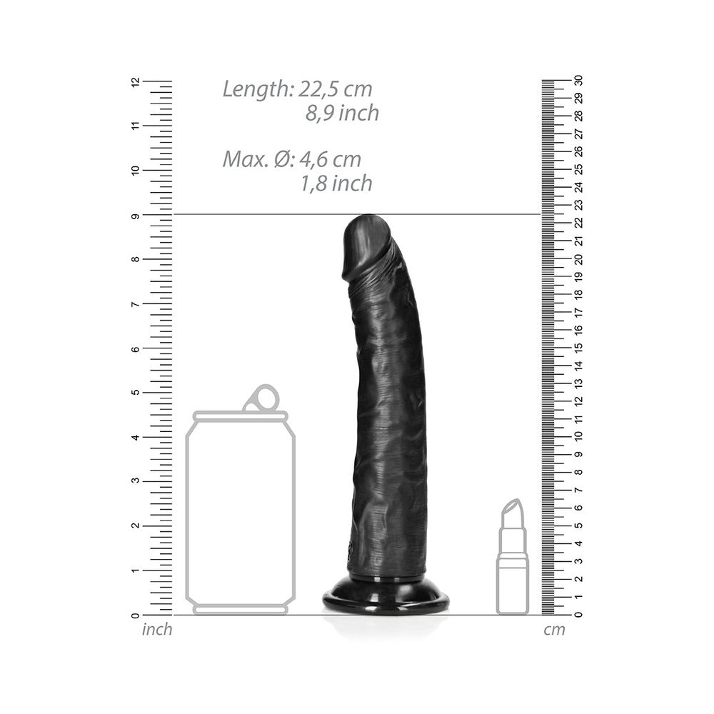 RealRock Realistic 8 inches Slim Dildo With Suction Cup Black