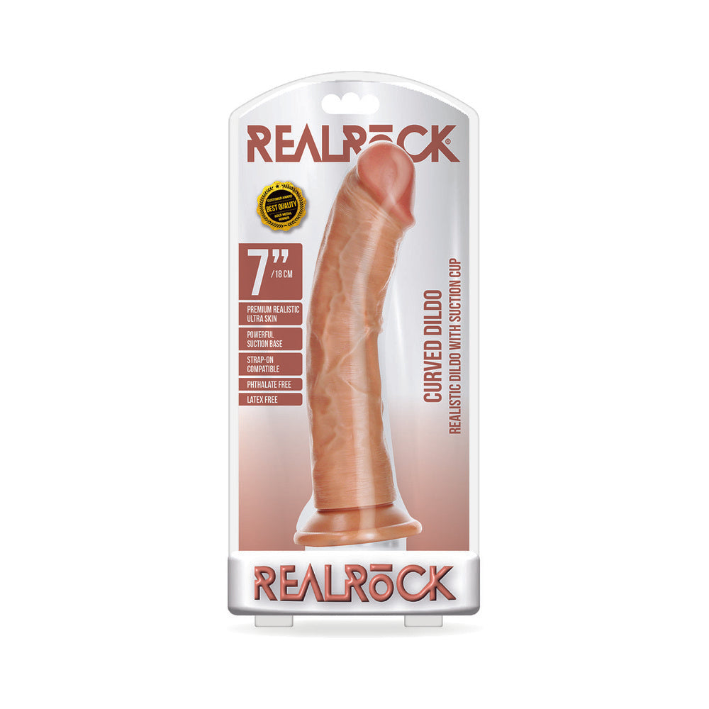 RealRock Realistic 7 inches Curved Dildo With Suction Cup Tan