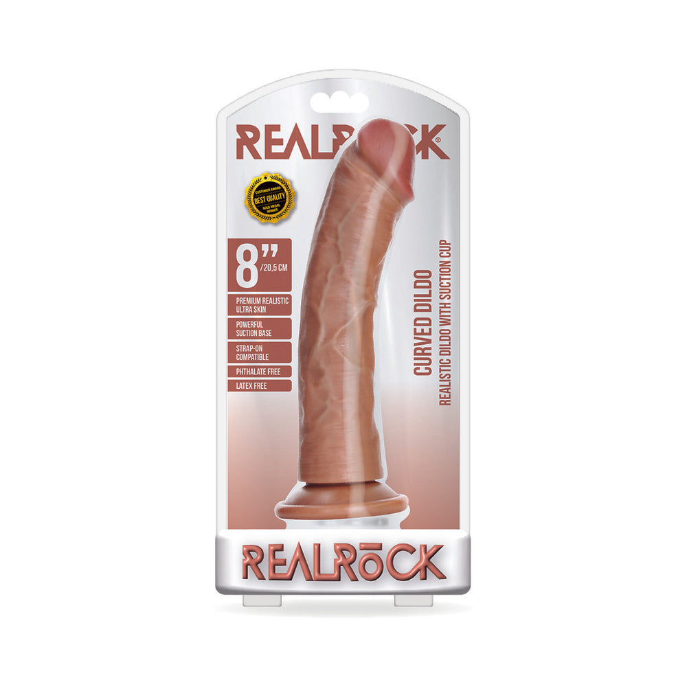 RealRock Realistic 8 inches Curved Dildo With Suction Cup Tan