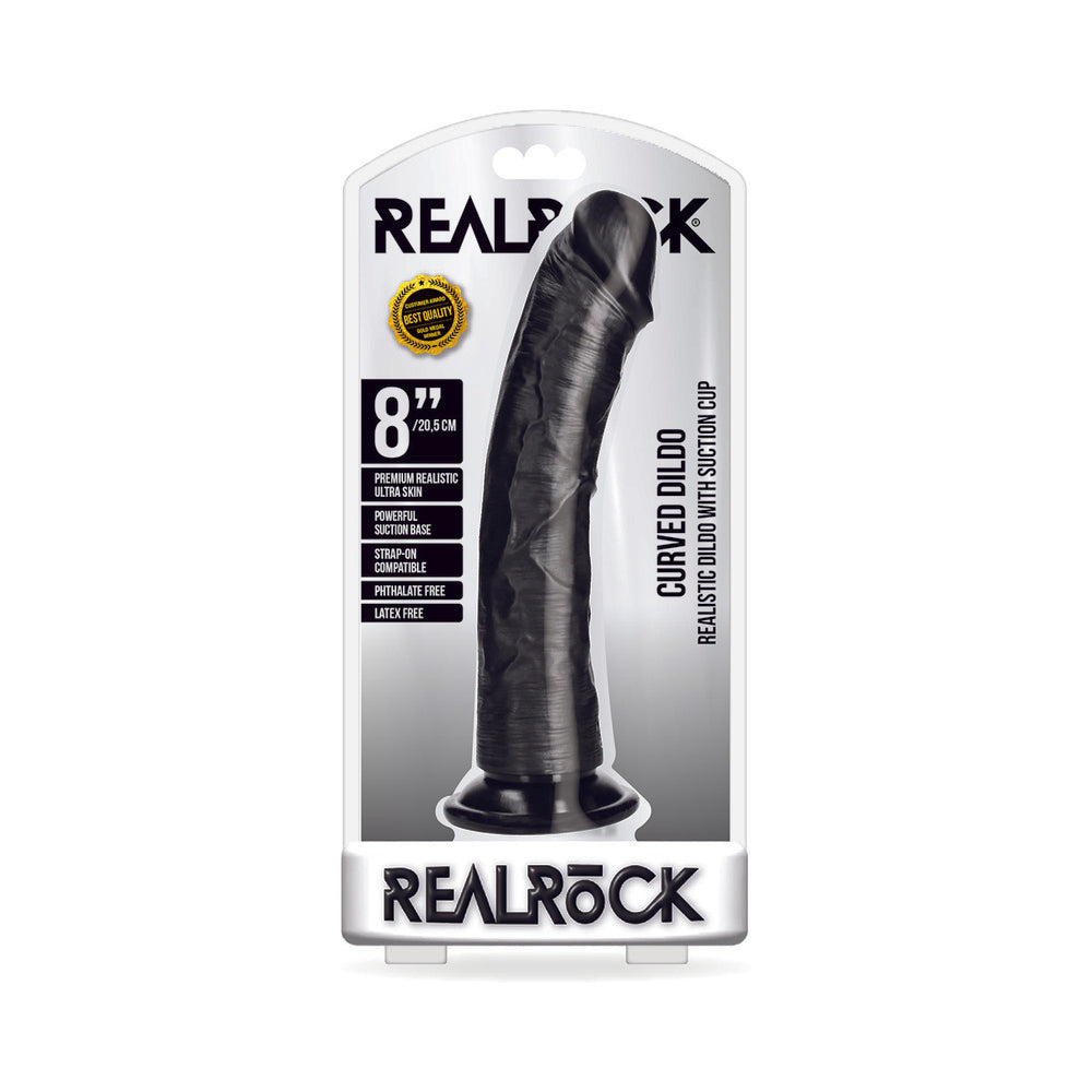 RealRock Realistic 8 inches Curved Dildo With Suction Cup Black