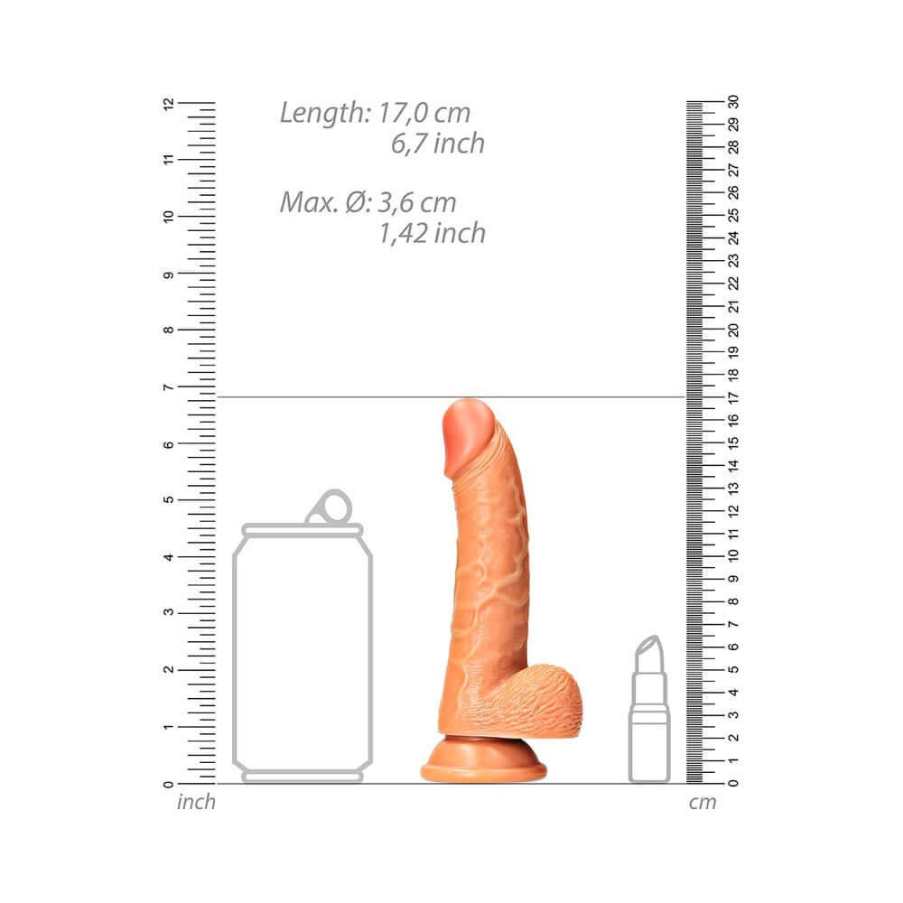 RealRock Realistic 6 inches Curved Dildo With Balls and Suction Cup Tan