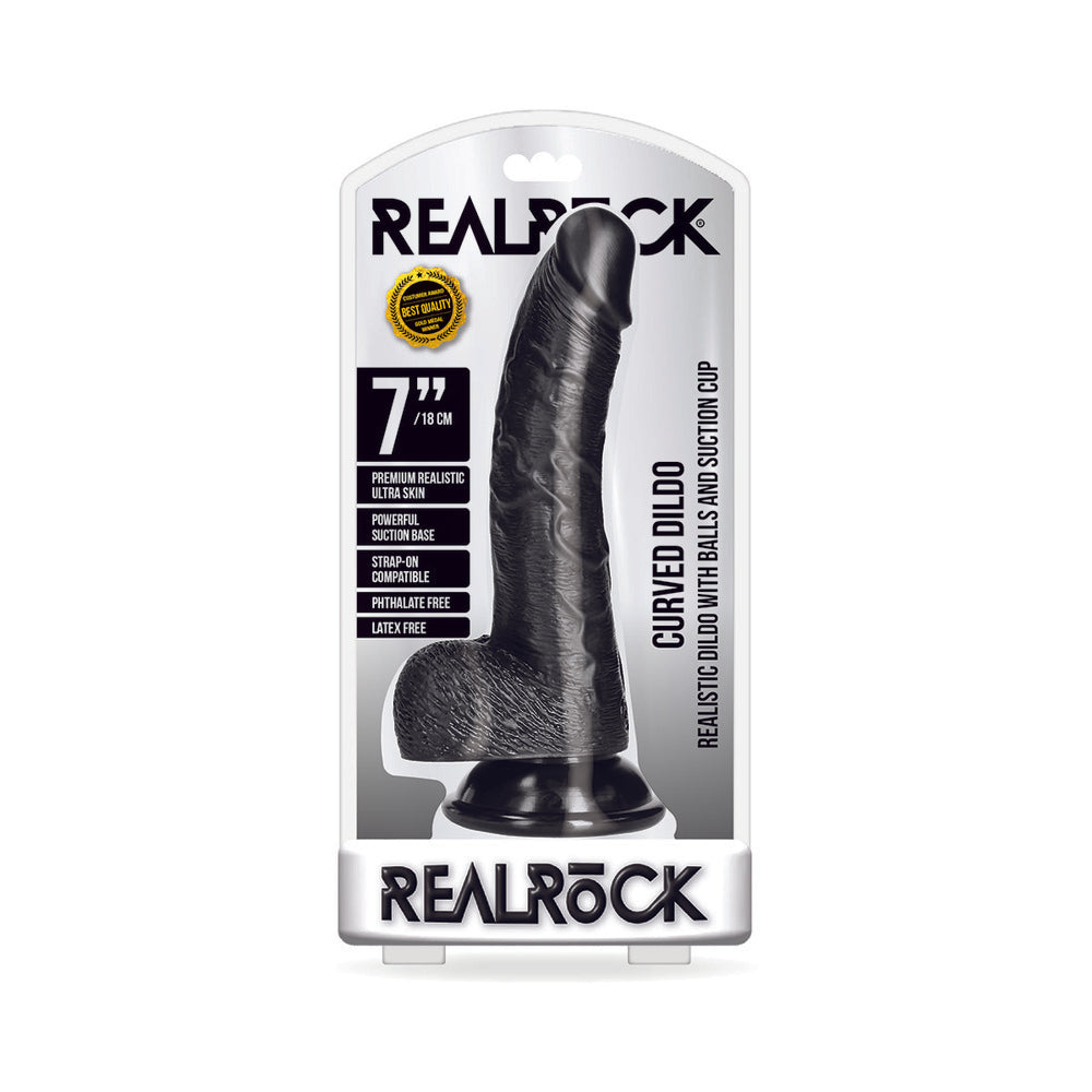 RealRock Realistic 7 inches Curved Dildo With Balls and Suction Cup Black