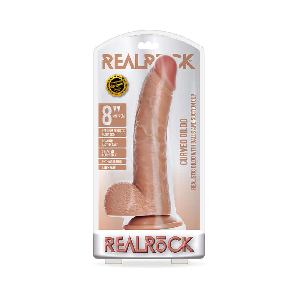 RealRock Realistic 8 inches Curved Dildo With Balls and Suction Cup Tan