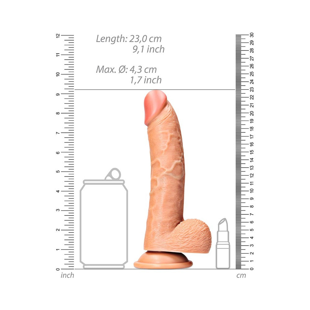 RealRock Realistic 8 inches Curved Dildo With Balls and Suction Cup Tan