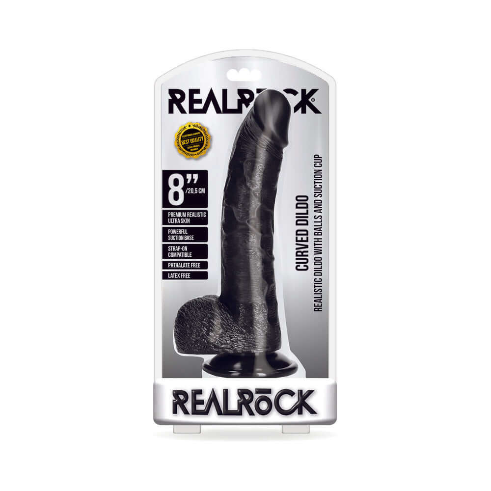 RealRock Realistic 8 inches Curved Dildo With Balls and Suction Cup Black