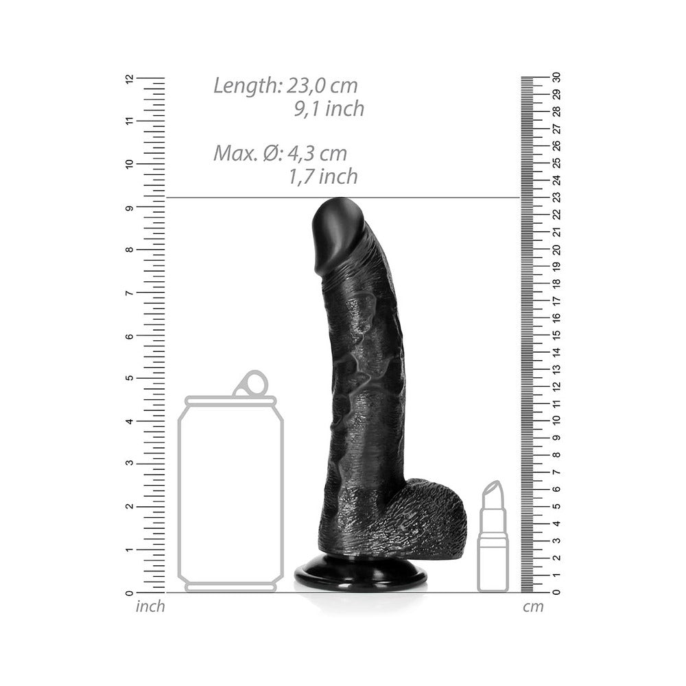 RealRock Realistic 8 inches Curved Dildo With Balls and Suction Cup Black