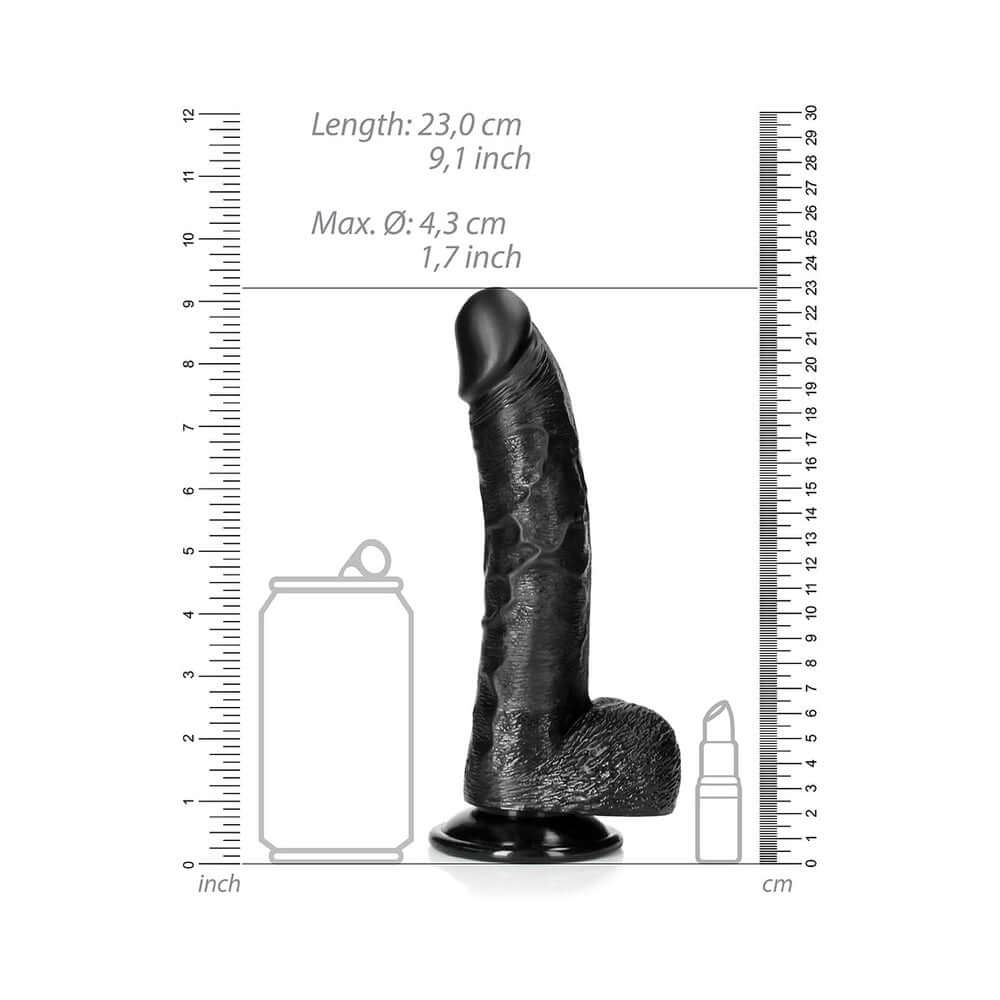 RealRock Realistic 8 inches Curved Dildo With Balls and Suction Cup Black