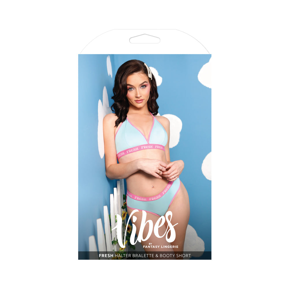 Fantasy Lingerie Vibes Fresh Halter Bralette & Booty Short Light Blue S/M