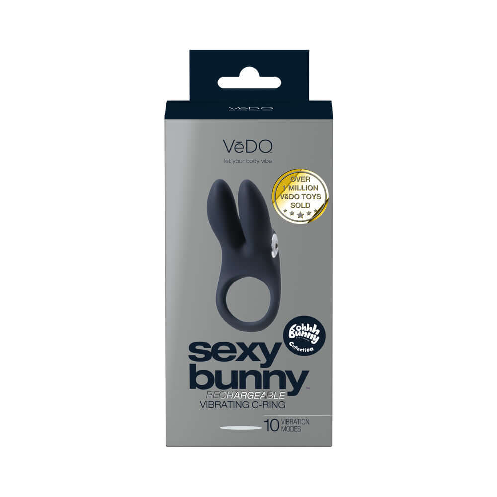 VeDO Sexy Bunny Rechargeable Vibrating C-Ring Black Pearl