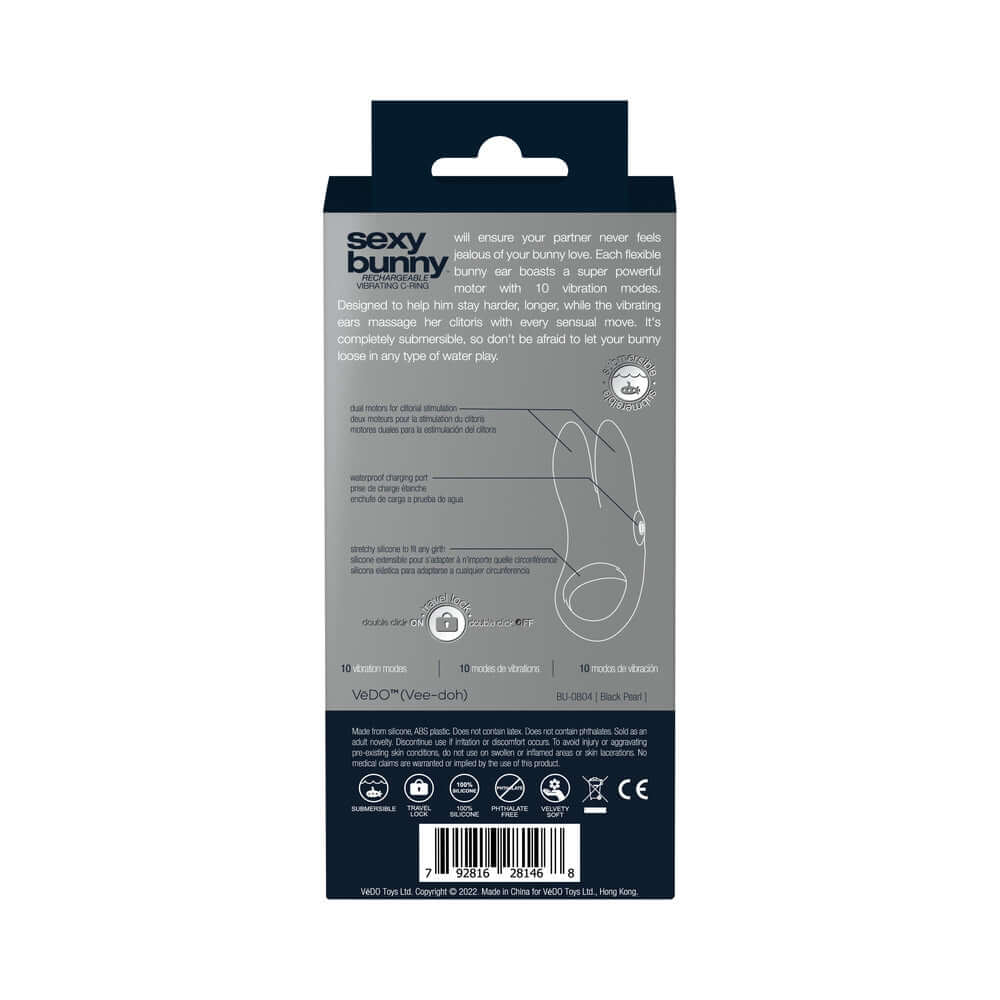 VeDO Sexy Bunny Rechargeable Vibrating C-Ring Black Pearl