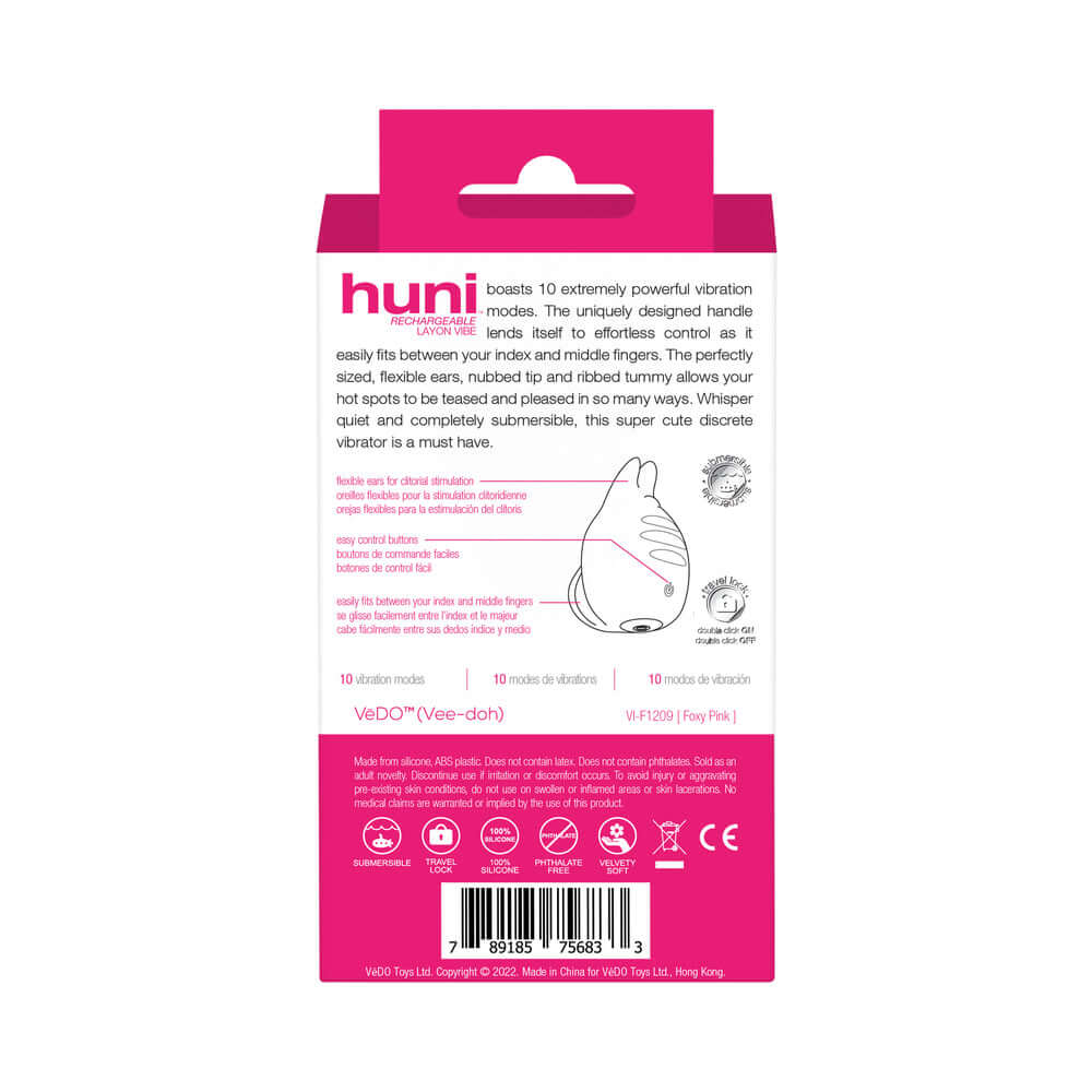 VeDO Huni Rechargeable Finger Vibe Tease Me Foxy Pink
