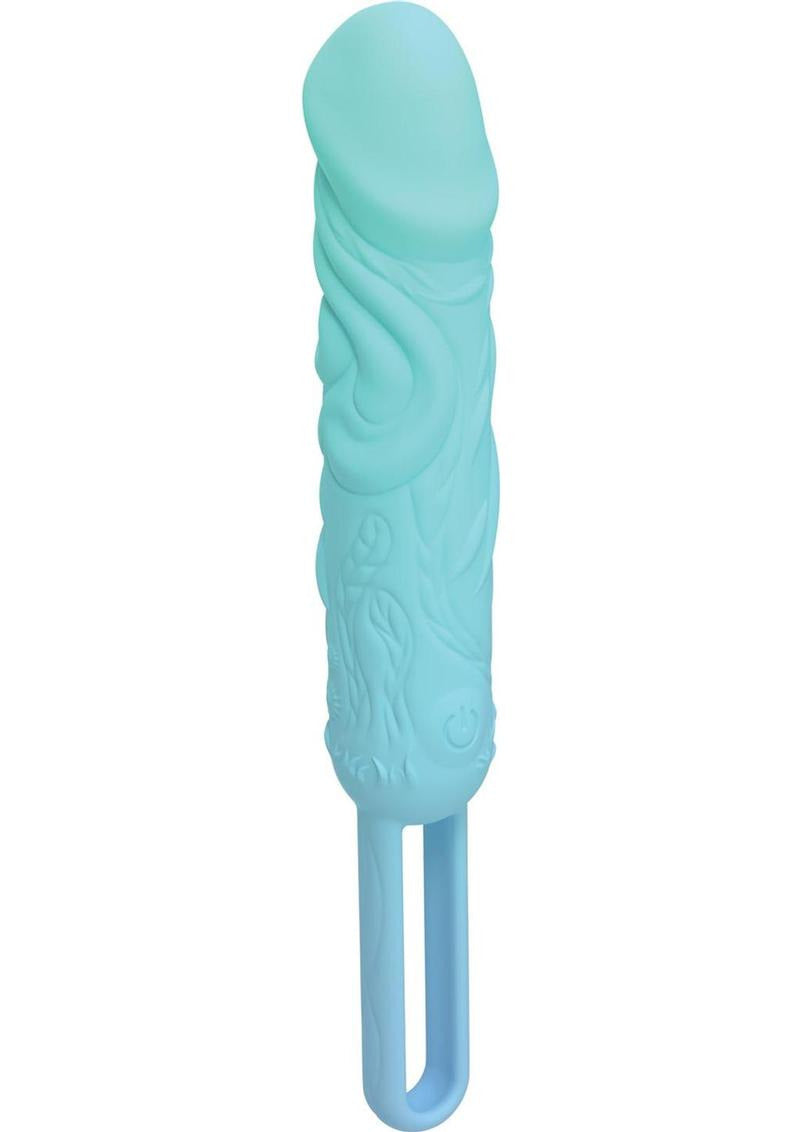 Wet Dreams Cock & Load Silicone Mini Vibrator Blue in a soft blue color with textured design.