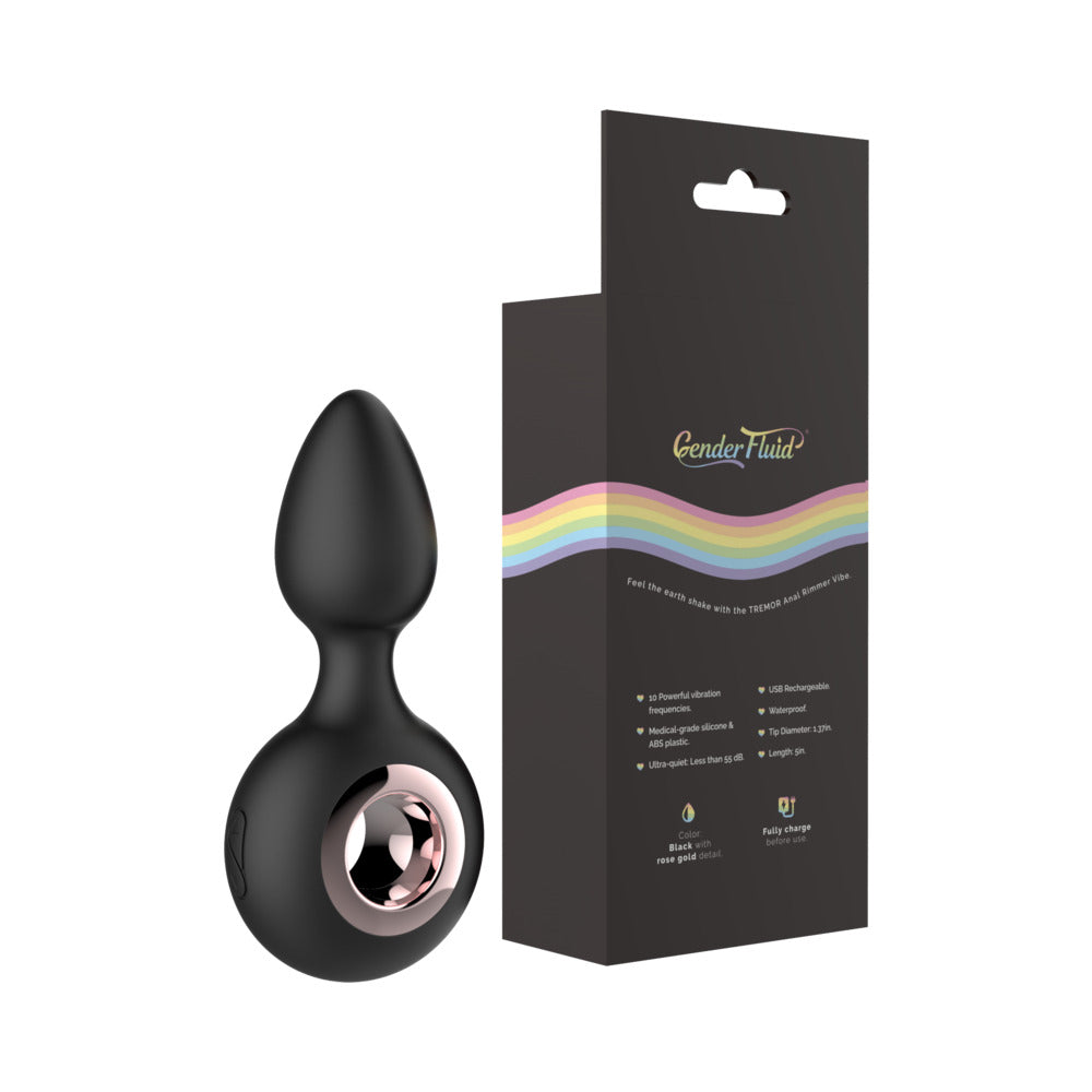 Gender Fluid Tremor Rechargeable Silicone Anal Rimmer Vibrating Plug Black