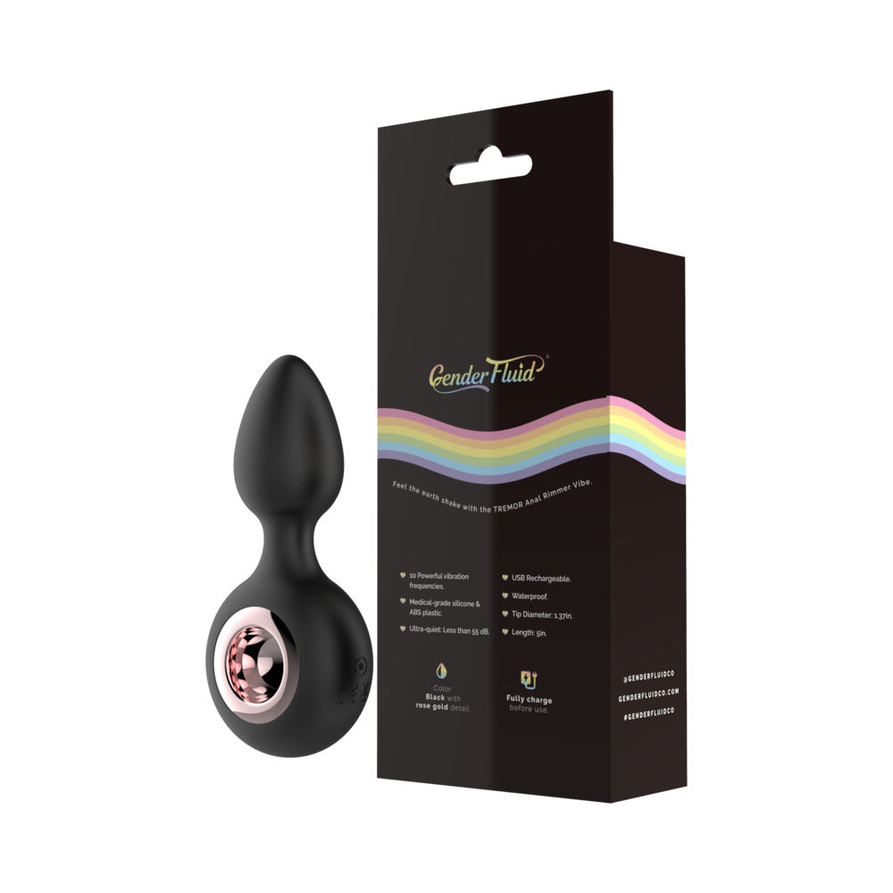 Gender Fluid Tremor Rechargeable Silicone Anal Rimmer Vibrating Plug Black