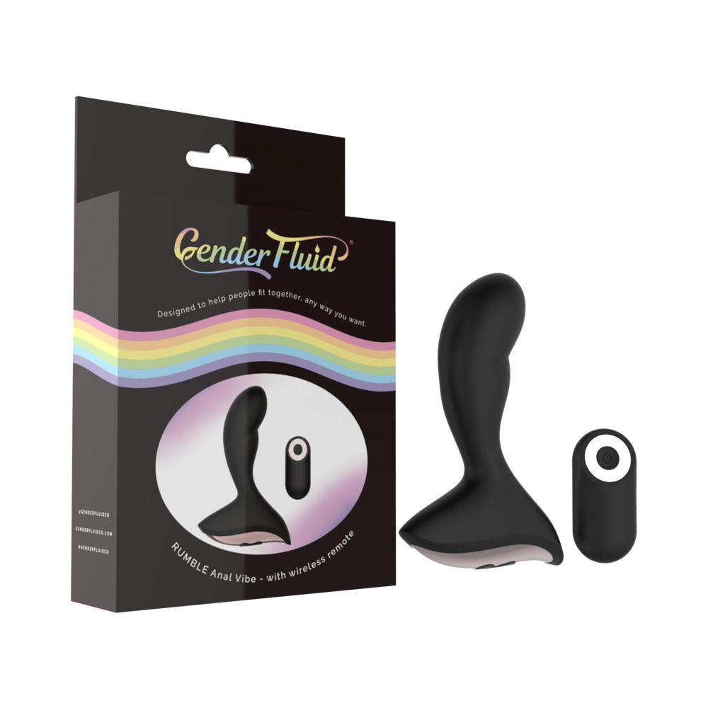 Gender Fluid Rumble Rechargeable Remote-Controlled Silicone Anal Vibrator Black