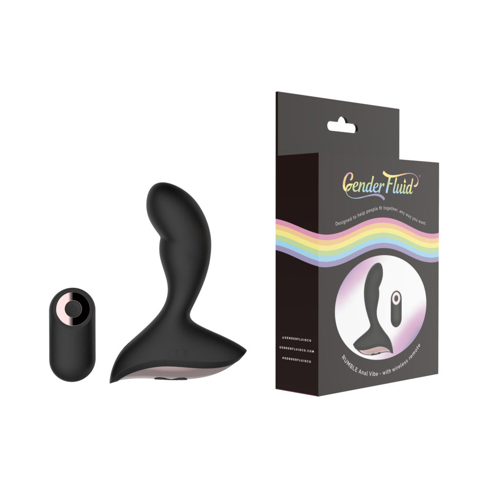Gender Fluid Rumble Rechargeable Remote-Controlled Silicone Anal Vibrator Black