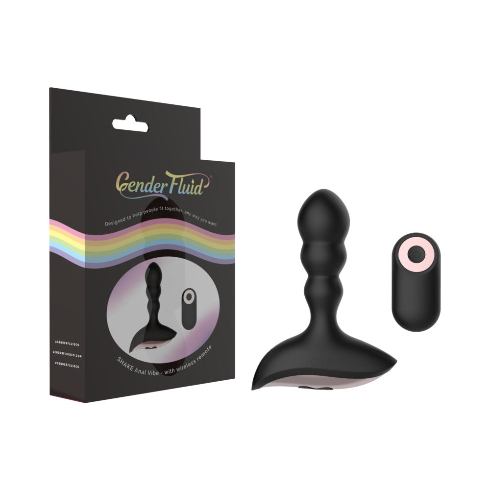 Gender Fluid Shake Rechargeable Remote-Controlled Silicone Anal Vibrator Black