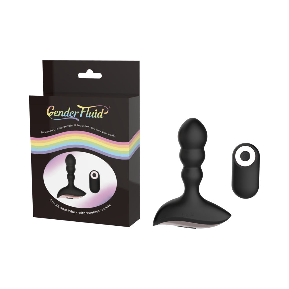 Gender Fluid Shake Rechargeable Remote-Controlled Silicone Anal Vibrator Black