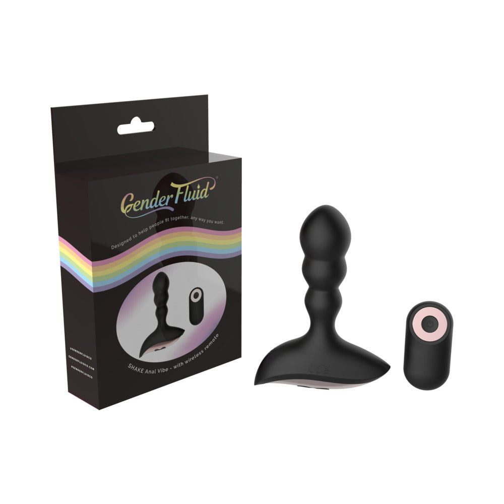 Gender Fluid Shake Rechargeable Remote-Controlled Silicone Anal Vibrator Black