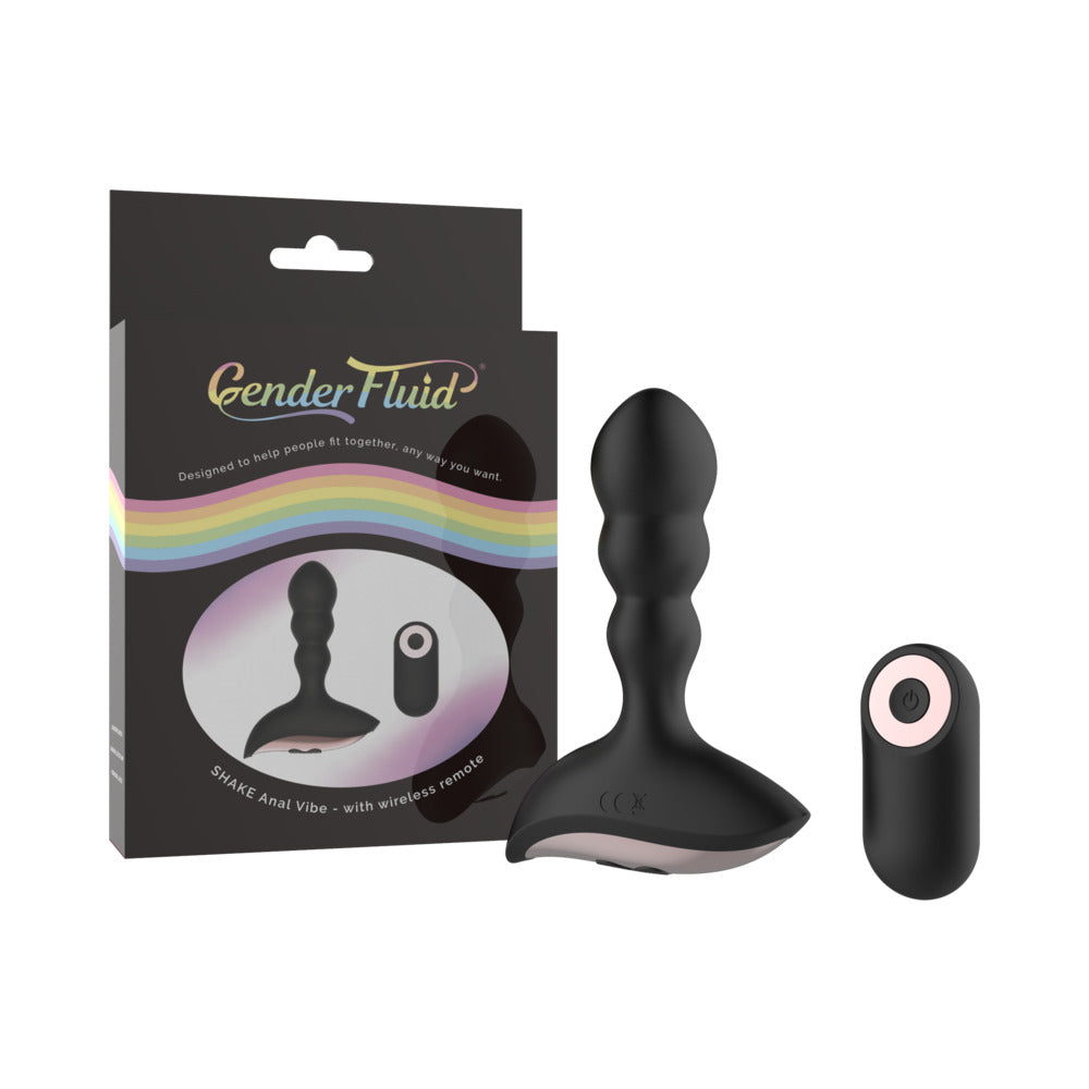 Gender Fluid Shake Rechargeable Remote-Controlled Silicone Anal Vibrator Black